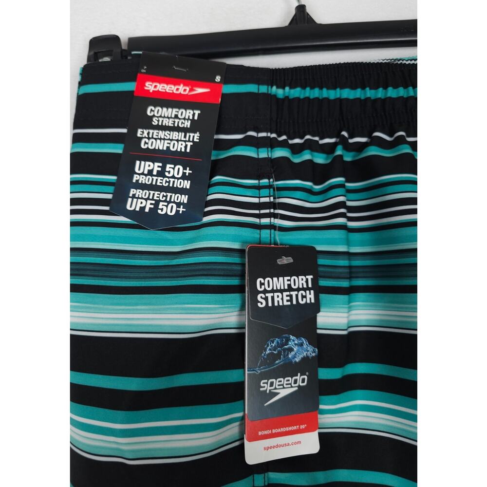 Speedo Mens Bondi 20" Boardshort Sz Small Green Black Stripe Comfort Stretch NWT - Picture 7 of 9